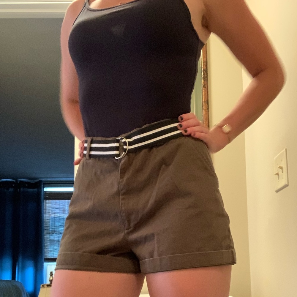 Army Green High waisted shorts w/ built in belt